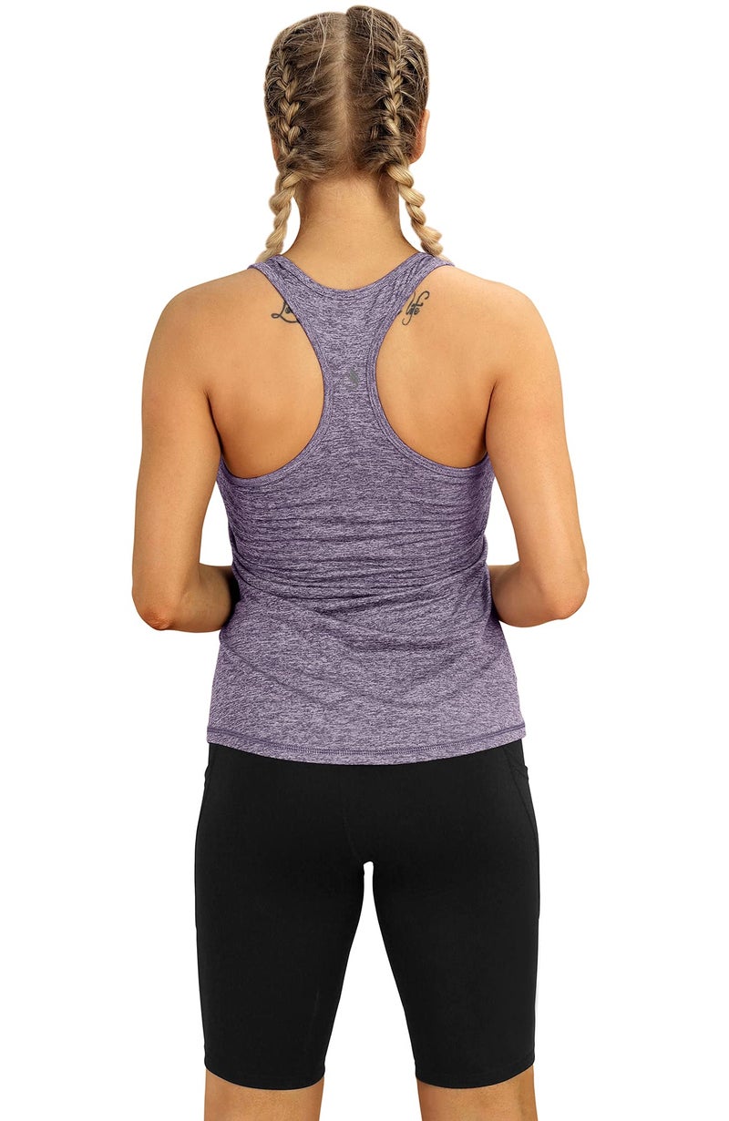 icyzone Workout Tank Tops for Women - Racerback Athletic Yoga Tops, Running Exercise Gym Shirts(Pack of 3) (L, Henna/Twilight Purple/Navy) - Image 4